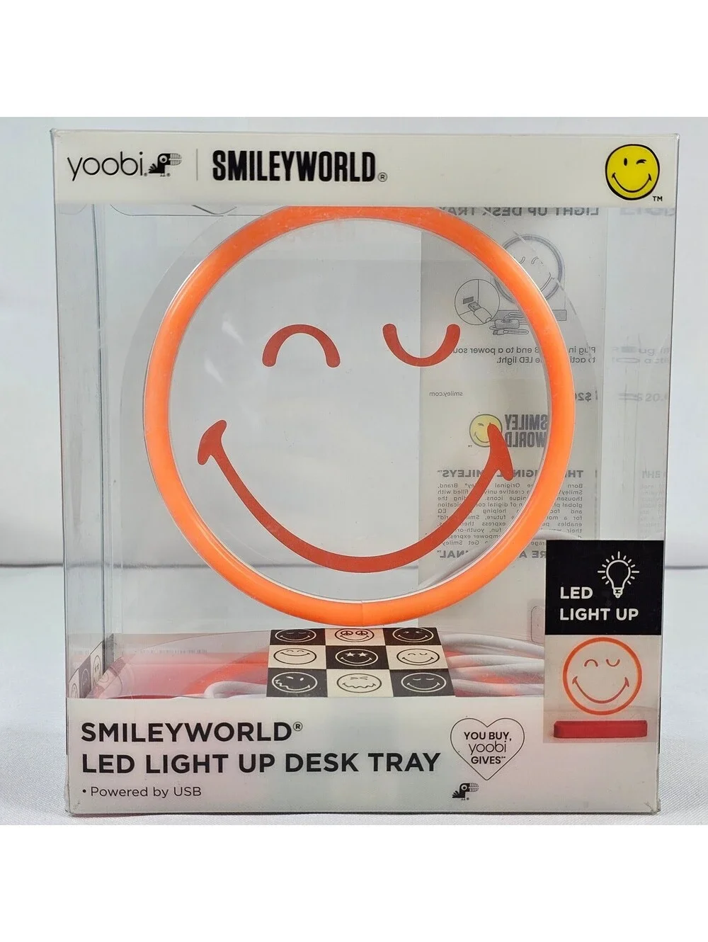 New Yoobi SmileyWorld LED Light Desk Tray USB Powered Orange Winking Smiley Face